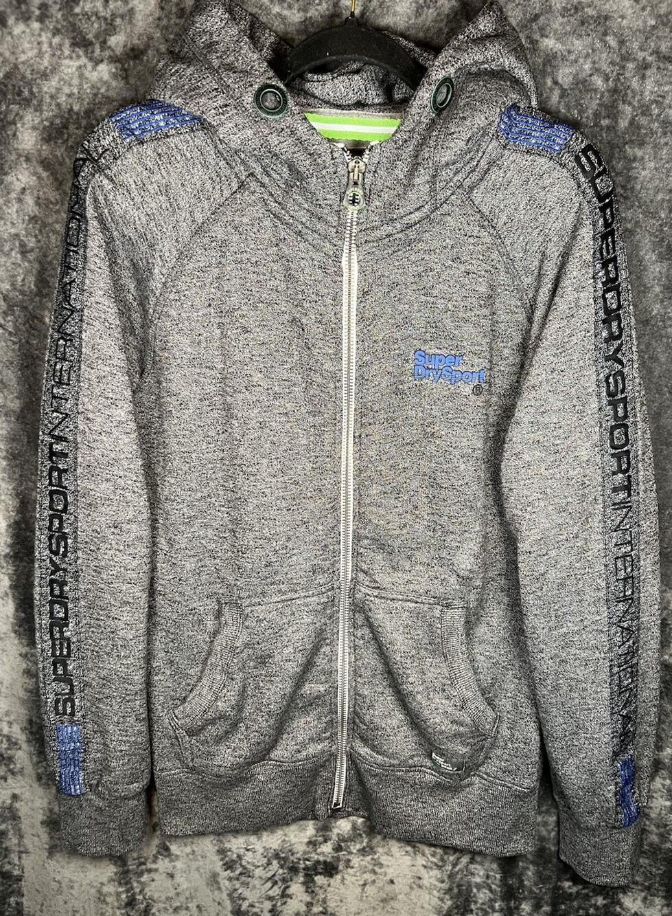 Superdry Sport Label Impact Zip Hoodie Mens M Gray Athletic Full Zip M20801XP